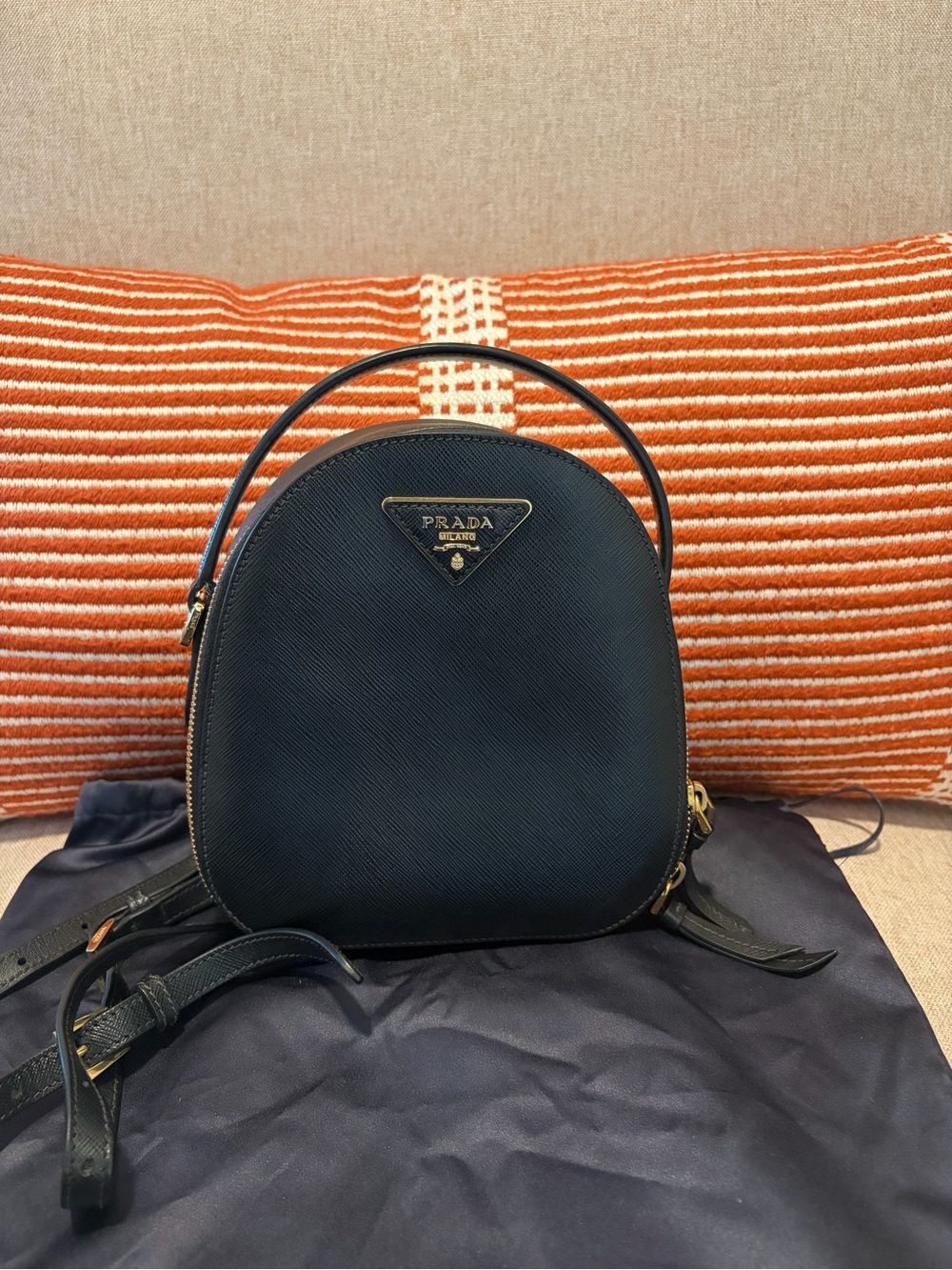 Prada Black Odette Saffiano Leather Top Handle Bag and Backpack